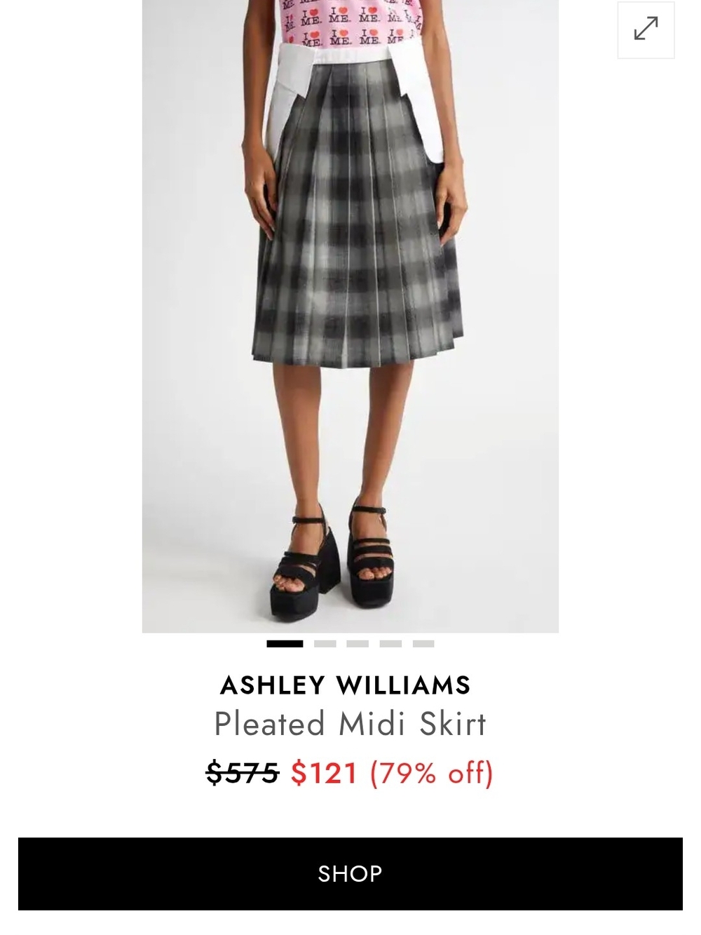 VINTAGE: Gray Plaid Pleated Midi Skirt